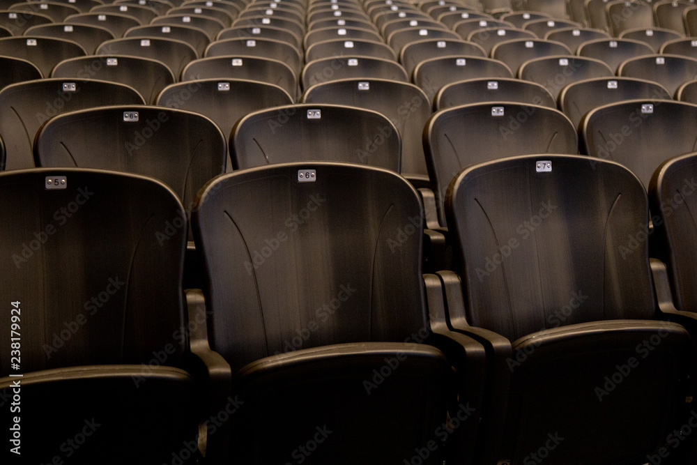 Fototapeta premium Empty comfortable chairs seats with numbers in hall