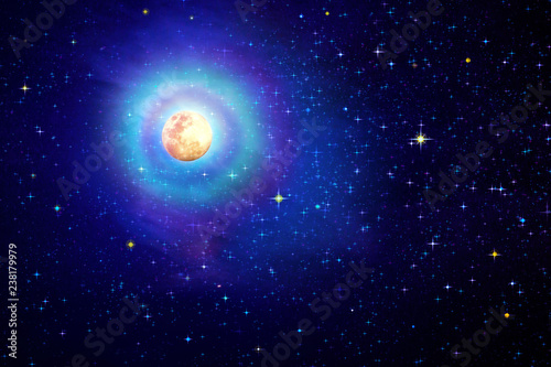 Full moon with stars at dark night sky . Abstract sky background.