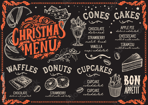 Christmas menu template for dessert restaurant.