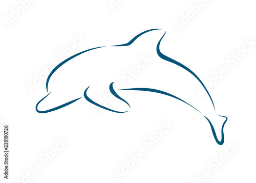 blue outline brushstroke dolphin icon