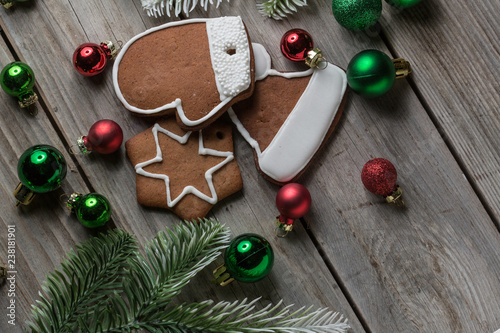 Christmas ginger bread cookies old timber table background for graphic and web design, Modern simple internet concept. Trendy for website design web or mobile app