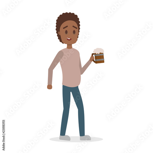 Drunk man with alcohol addiction with cup of beer