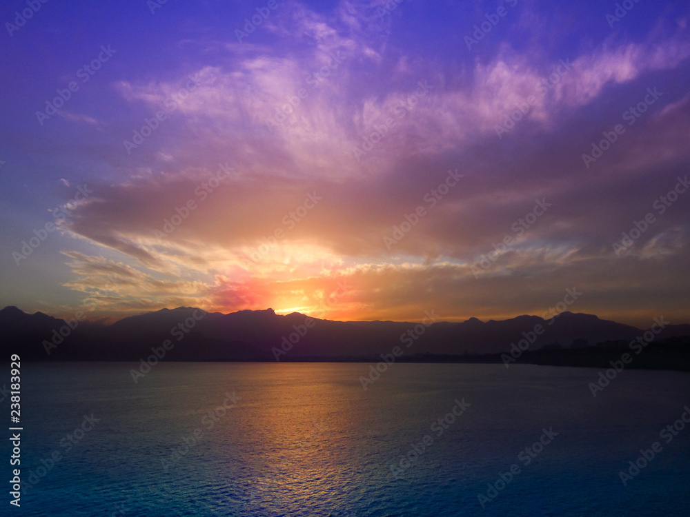 Beatiful sunset and purple sky in Antalya