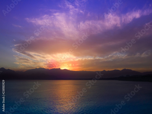 Beatiful sunset and purple sky in Antalya