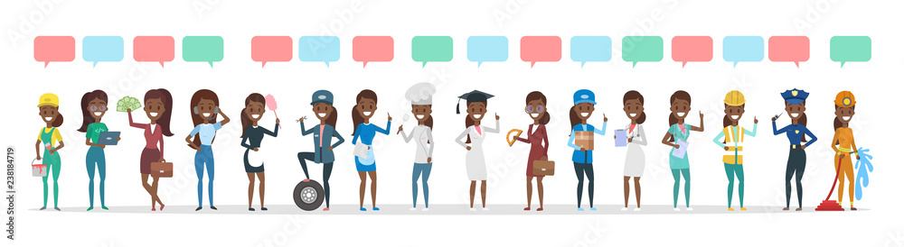 Obraz premium Big group of people of different occupation talk using speech bubble