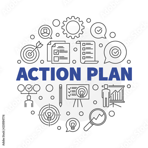 Vector Action Plan round concept illustration in thin line style