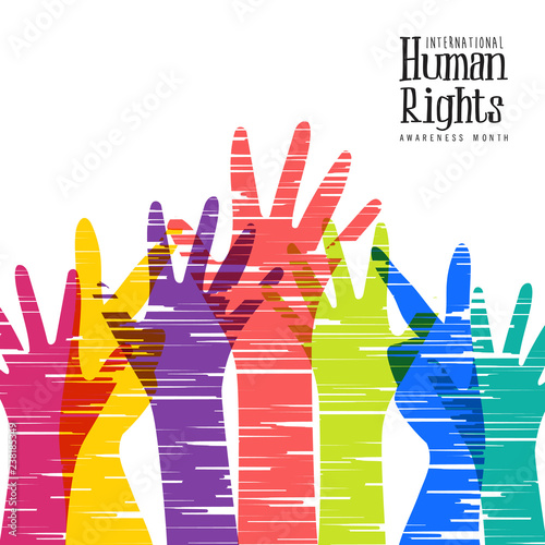 Human Rights Month card of diverse people hands