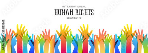Human Rights day banner of diverse people hands
