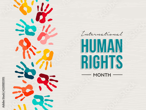 Human Rights card of colorful people hand prints