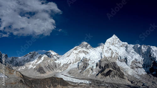 Mount Everest  the highest mountain  locally called Chomolungma seen from Kala Patthar peak.