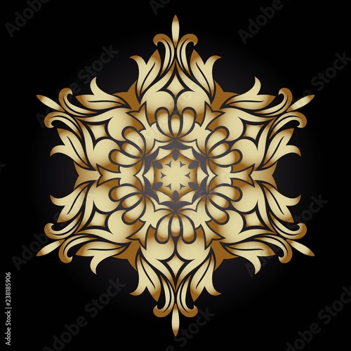 Golden ornament element in the form of a mandala, vector illustration on dark background