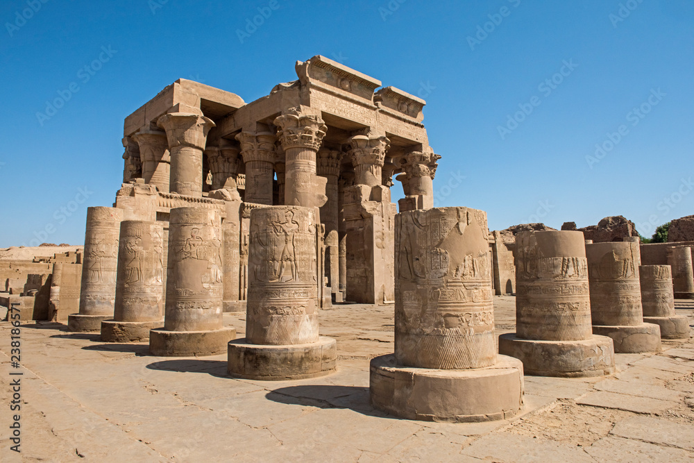 Columns and wall at entrance to an ancient egyptian temple