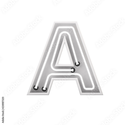 White neon style light letter A. Glowing neon Capital letter. 3D rendering