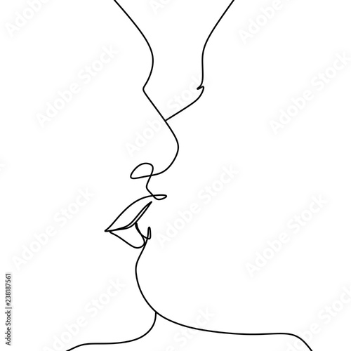 Two person of man and women kissing minimalist design line art design
