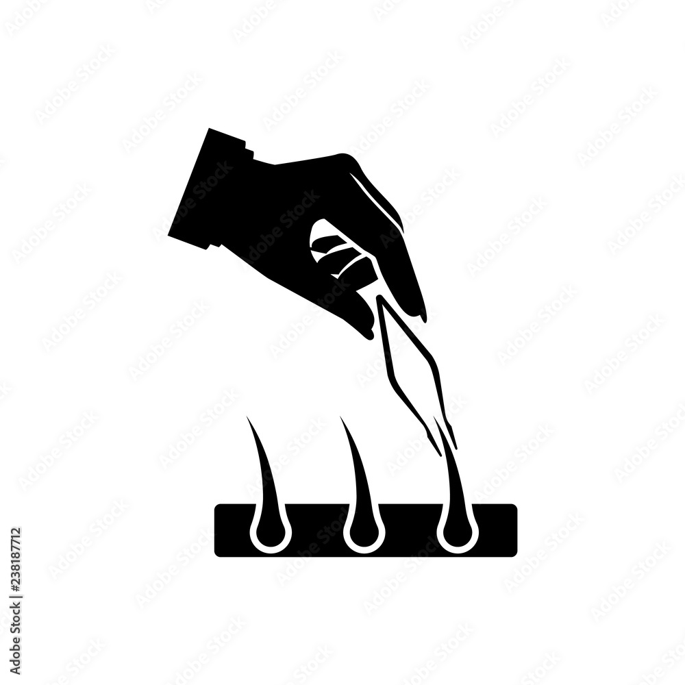 Depilation concept. Metal tweezers in the hands of a man for pulling hair from the skin. Body care, beauty services. Vector illustration flat design. Isolated on white background. Hygiene dermatology. Depilation concept. Metal tweezers in the hands of a man for pulling hair from the skin. Body care, beauty services. Vector illustration flat design. Isolated on white background. Hygiene dermatology.