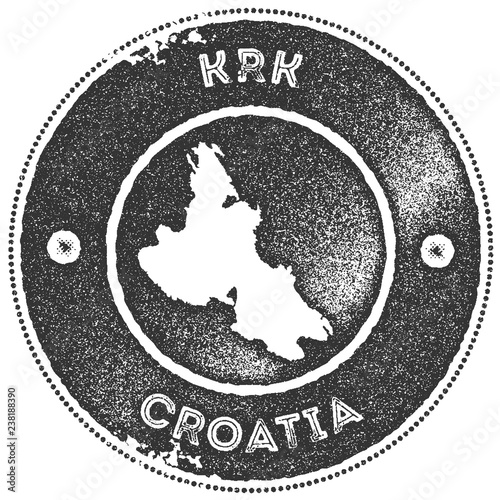 Krk map vintage stamp. Retro style handmade label, badge or element for travel souvenirs. Dark grey rubber stamp with island map silhouette. Vector illustration.