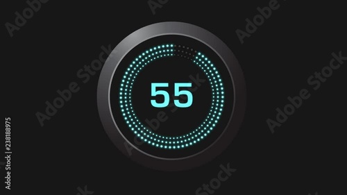 Alpha channel. Futuristic modern countdown one minute animation from 60 to 0 seconds. 4K. Flat design animation. photo