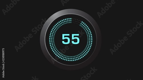 Alpha channel. Futuristic modern countdown one minute animation from 60 to 0 seconds. 4K. Flat design animation.