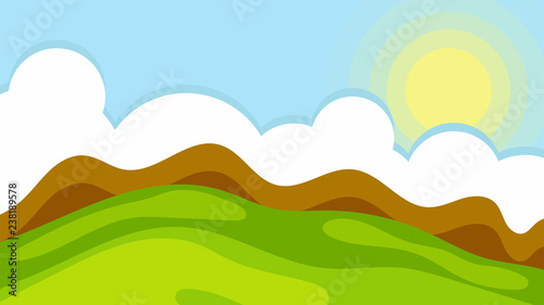 Landscape with hills  clouds and sky. Scenery vector illustration.