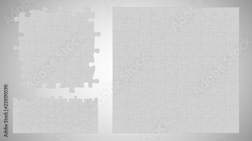 Set of three gray jigsaw puzzle vector background.
