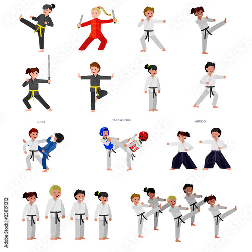 Cartoon kid wearing kimono, martial art kimono