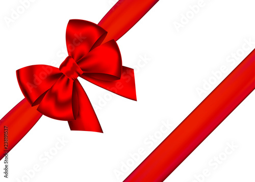 Red realistic gift bow with horizontal ribbon.