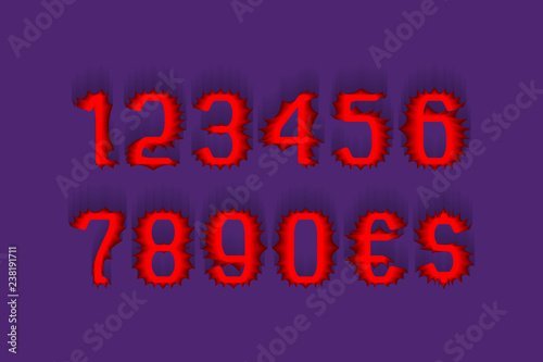 Terrible red stylized numbers with currency signs of dollar and euro.