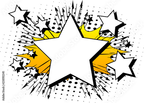 Vector illustrated retro comic book background with big blank star, pop art vintage style backdrop.
