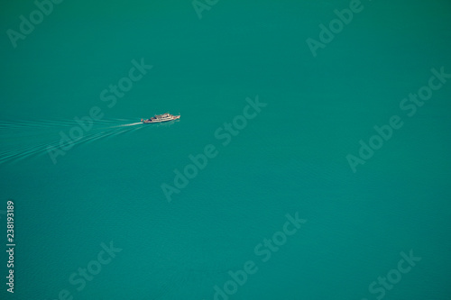 Aerial view of a ship in Brienz lake, Switzerland © Anton Gvozdikov