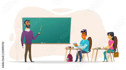 Students or applicants in the classroom. The teacher leads a lecture. The concept of the educational process.