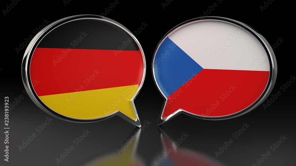 Fototapeta premium Germany and Czech Republic flags with Speech Bubbles. 3D illustration
