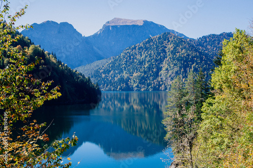 Fototapeta Naklejka Na Ścianę i Meble -  landscape, view of lake Ritsa and mountains.