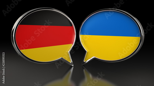 Germany and Ukraine flags with Speech Bubbles. 3D illustration