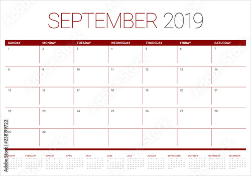 September 2019 desk calendar vector illustration