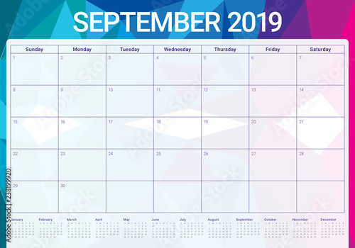 September 2019 desk calendar vector illustration