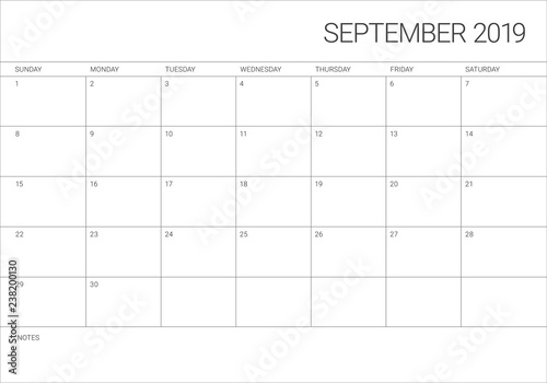 September 2019 desk calendar vector illustration