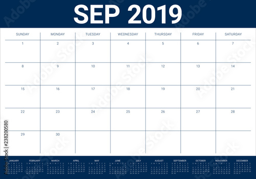 September 2019 desk calendar vector illustration