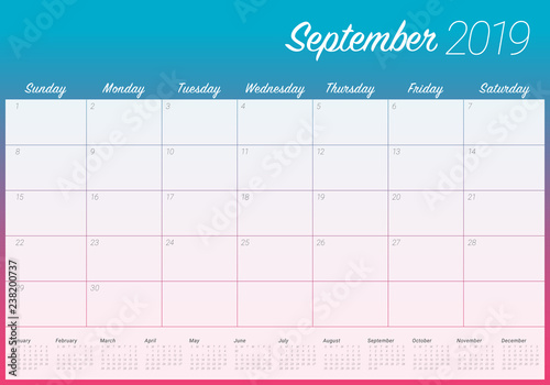 September 2019 desk calendar vector illustration