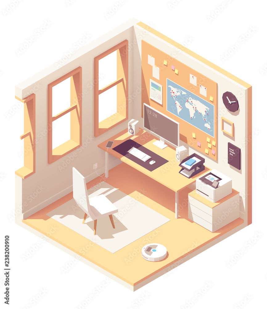 Vector isometric home office room Vector isometric home office room