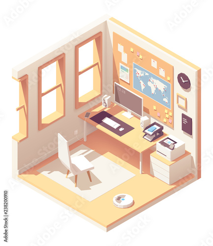 Vector isometric home office room