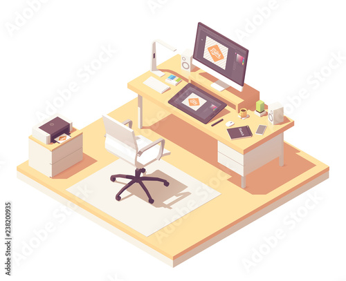 Vector isometric graphic designer workplace