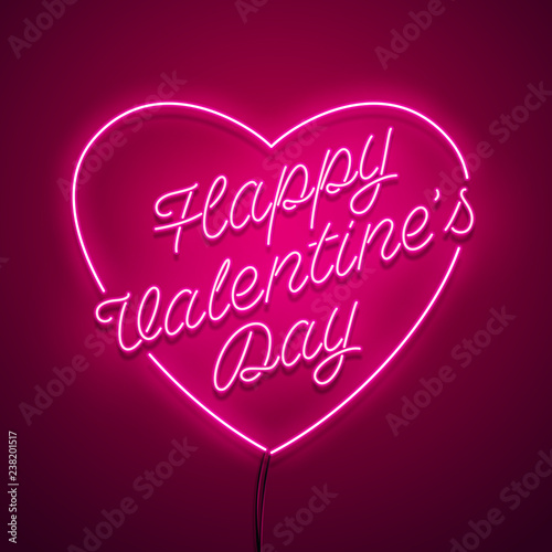 Valentine`s Day background. Vector retro neon sign. 