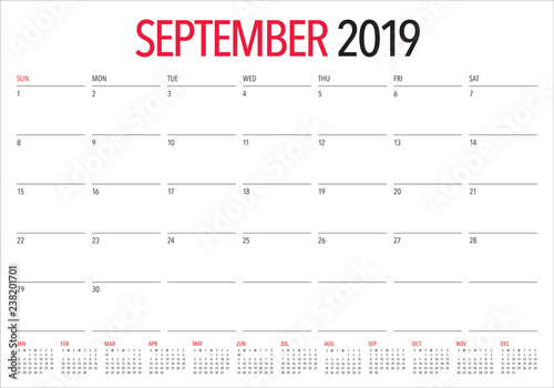 September 2019 desk calendar vector illustration