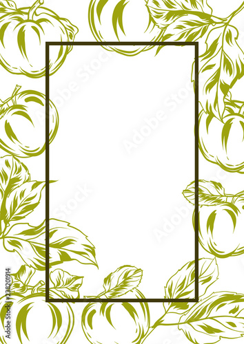 Frame with apples and leaves.