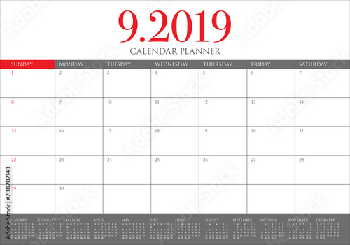 September 2019 desk calendar vector illustration