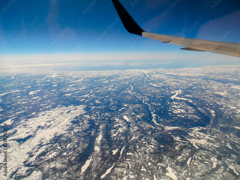 Fototapeta premium View from airplane window to see sky on evening time