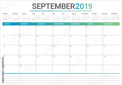 September 2019 desk calendar vector illustration