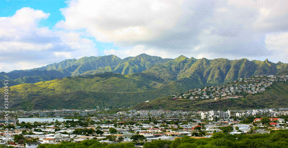 Hawaii Kai , Oahu, Hawaii. Town set at base of Koolau Mountain Range