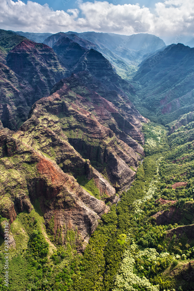 Aeial View over the Garden Island Kauai in Hawaii, USA