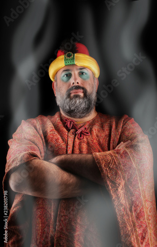 Canvas Print Oriental jinn genies ghost sorcerer with smoke and scary spooky eyes